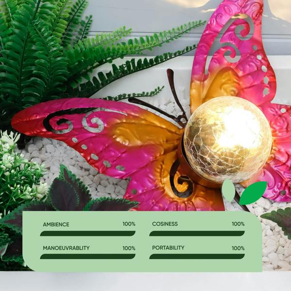 Gardenwize Solar Garden Ornament – Metal Sunset Butterfly with LED Crackle Glass Ball