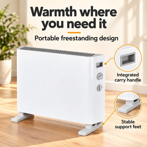 MYLEK Convector Heater Electric 2000W Free Standing Radiator - Portable, 3 Power Modes with Adjustable Thermostat