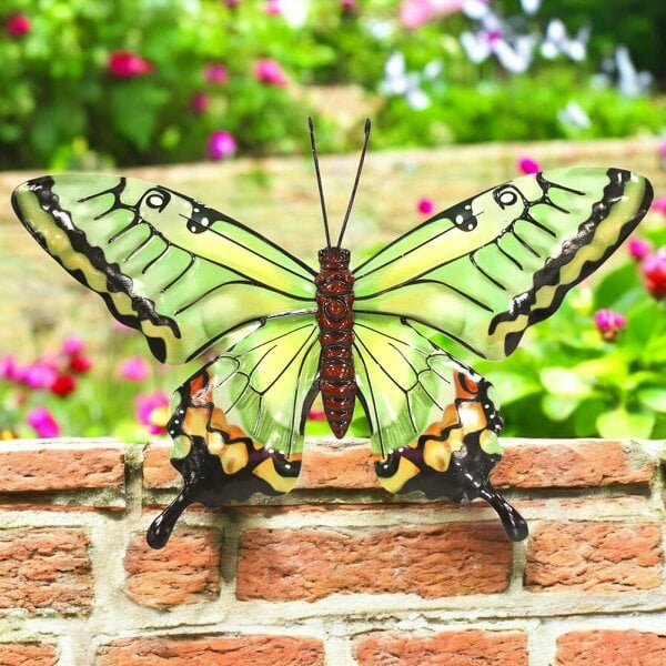 EDH Door Hardware Medium Metal Green Butterfly Wall Art – 23 x 37 x 1 CM | Hand-Painted 3D Butterfly Decoration | Weatherproof Metal Wall Décor