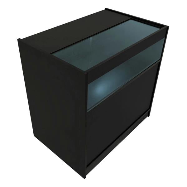 Europa LED Shop Counter Set in black, featuring a sleek design with a glass top and illuminated display area for showcasing products