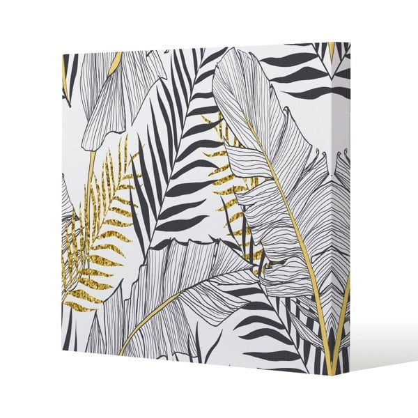 Benjamin Tate Design Gold & Black Leaves Slim Style Canvas Print  40x40cm , 15mm Slim Real wood.