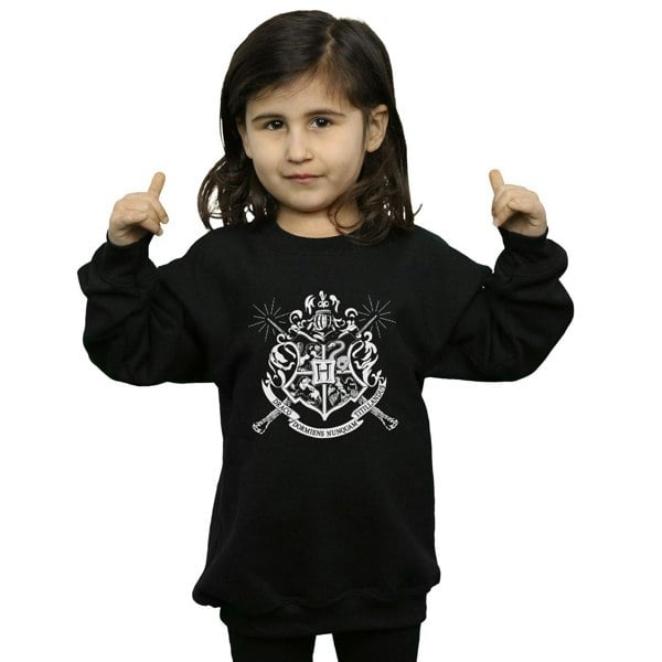 Harry Potter Girls Hogwarts Crest Wands Sweatshirt - Black