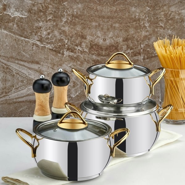 Rozi Sevval Collection 6-piece Stainless Steel Mini Cookware Set (Gold Handles)