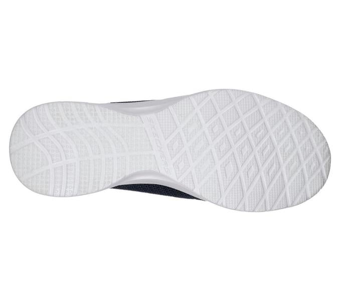 Skechers Dynamight Mens Slip On Comfort Memory Foam Trainers, sneaker bottom view showing white rubber outsole with patterned grip design.