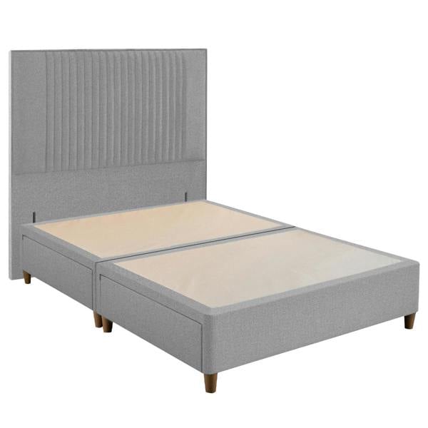 Sliver Ockham Upholstered Headboard & Divan Base styled in a bedroom | Soak and Sleep