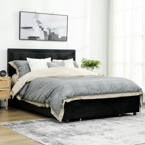 Wyld Haus Banado King Size Ottoman Bed Frame with Front Divan Drawer Storage In Black