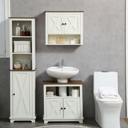 Wyld Haus Venole  White Under Sink Vanity Storage Cabinet With Double Doors And Internal Shelving 60x30x60cm