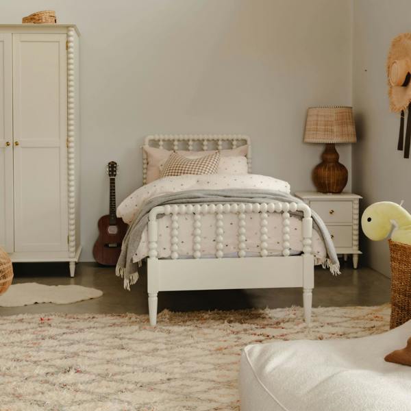 Statement Furniture Cromwell Wooden Bed Frame with Bobbin Design Headboard and Foot End - Linen Cream