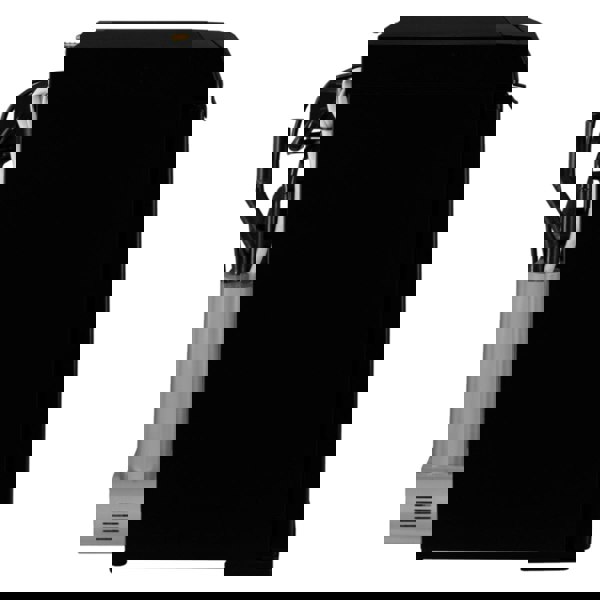 Compact black 3-way absorption fridge showcasing a sleek side profile with visible cooling components and modern design elements