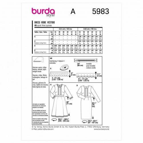 Burda Sewing Pattern 5983 Dresses For Women, 8-18 (34-44) - Intermediate