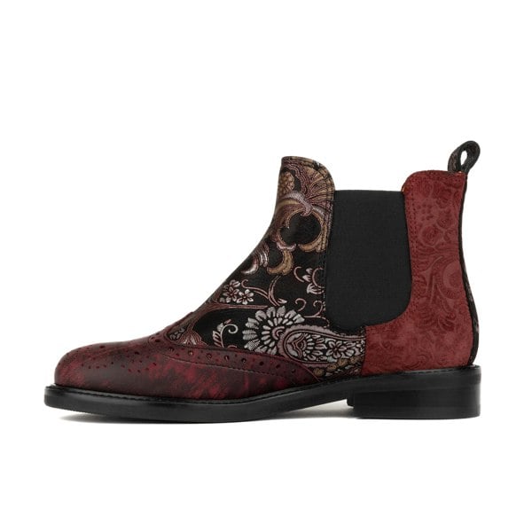 Embassy London Mamacita - Floral & Burgundy - Women's chelsea boot with wingtip brogue detail