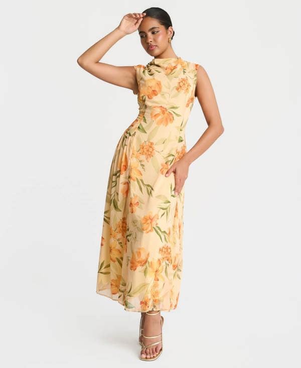 Needs No Label Yellow Floral Midaxi Dress