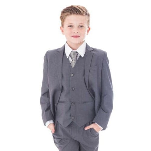 Boys mid grey suit close up