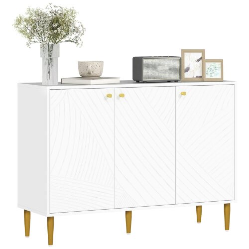 Wyld Haus Rasuno Ledi White And Gold Tone 2 Cupboard with Scandi Line Pattern