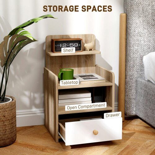 Wyld Haus Tahadi White And Wood Effect Multi Storage Bedside Table