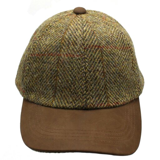 Heather Hats & Accessories Genuine Harris Tweed Baseball Trucker Cap, Cotton Lining, Outdoor Wear, Harvest Olive