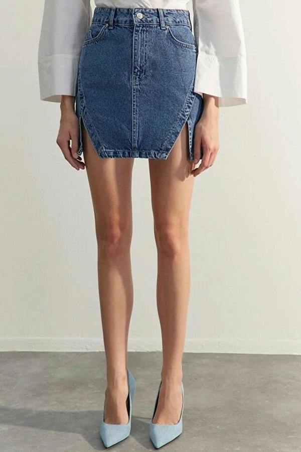 More Sustainable A-Line Mini Denim Skirt with Split Detail