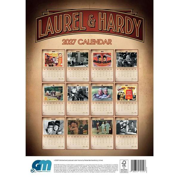 Laurel And Hardy A3 Calendar 2027, Wall Calendars, Month To View, Entertainment, Gift