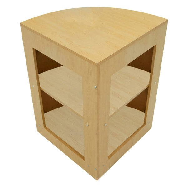 Adonis LED Shop Counter Set in maple finish, featuring a curved design, two open shelves, and a smooth wood texture