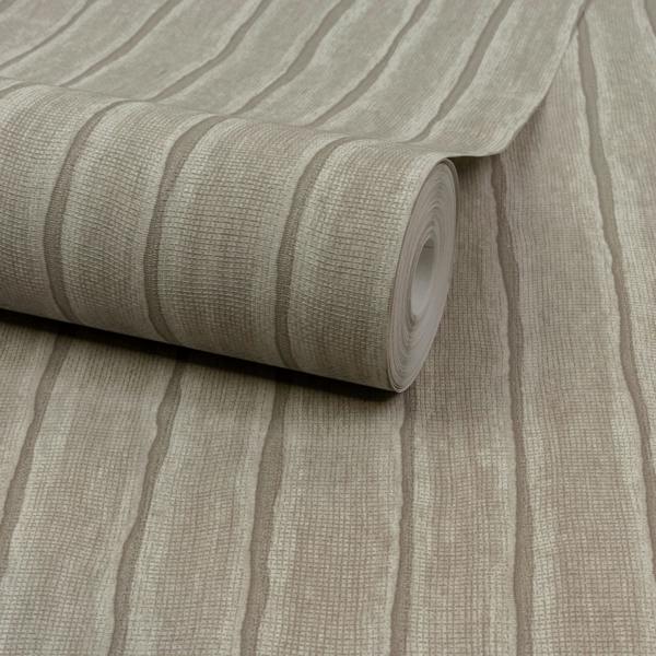 Grandeco Boutique Kalema Fabric Stripe Luxury Weight Embossed Wallpaper, Taupe
