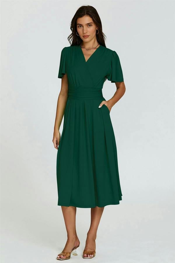 FS Collection Angel Sleeve Jersey Midi Dress In Dark Green