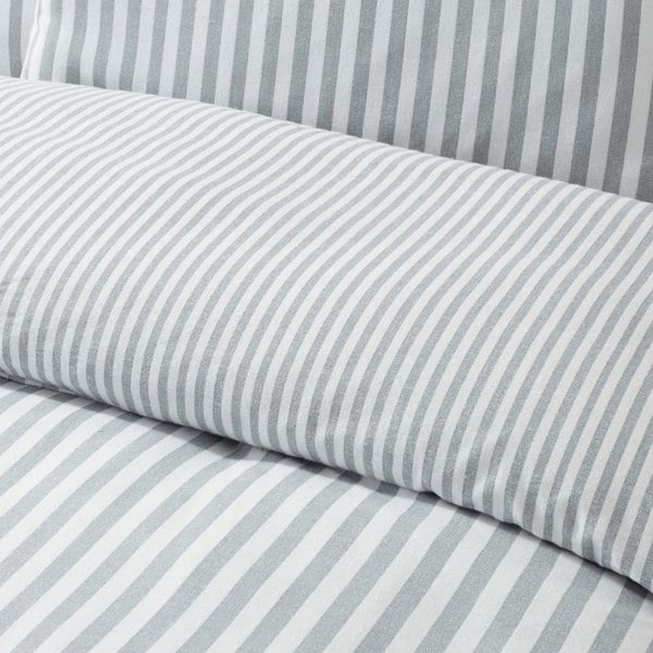 Catherine Lansfield Brushed Stripe Cotton Reversible Duvet Cover Set Silver Grey