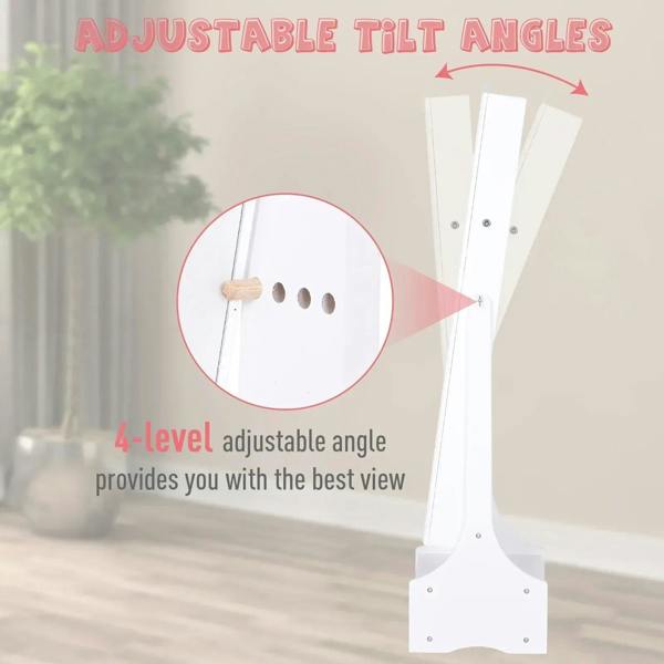 White mirrored jewelry cabinet with adjustable tilt base for better viewing angle