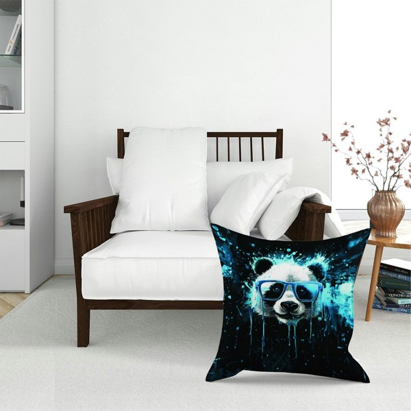 Warren Reed Blue Splashart Panda Face Floor Cushion