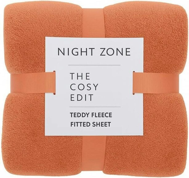 Night Zone Teddy Fleece Fitted Sheet 30cm Deep – Extra Deep Warm Teddy Bear Bedding - Tangerine