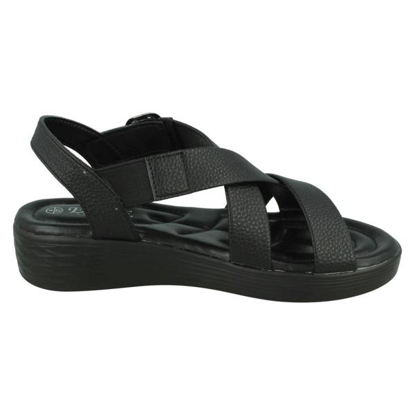 Eaze Ladies Eaze Low Wedge Cross Strap Sandal with Buckle F12078