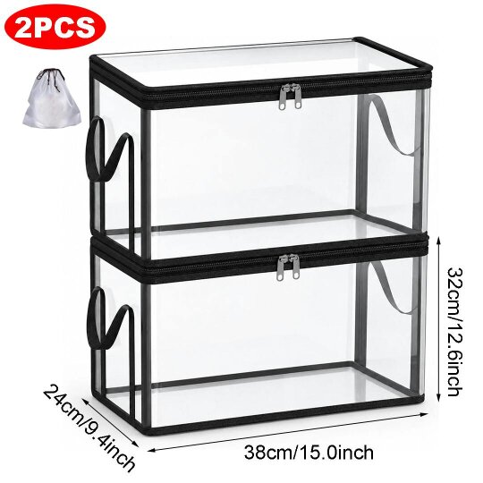 Havendro 4PCS Transparent Clear Storage Boxes Foldable Plastic Organizer with Lid Large