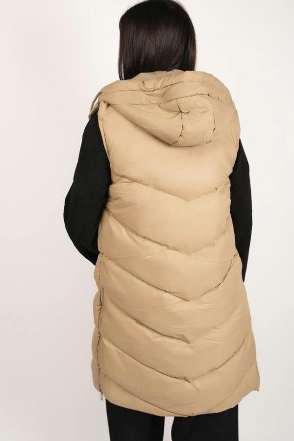 Naloria Longline Hooded Puffer Gilet - Mocha