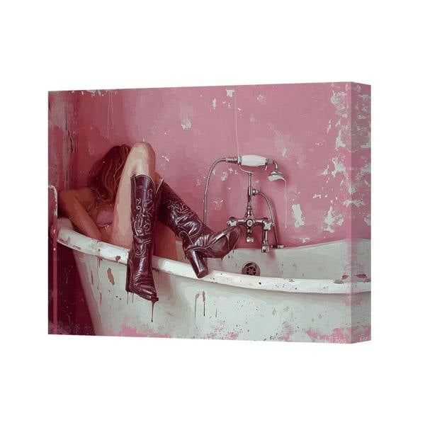 Benjamin Tate Design Pink Bathtub Canvas Art Print Gallery Wrapped Contemporary Decor