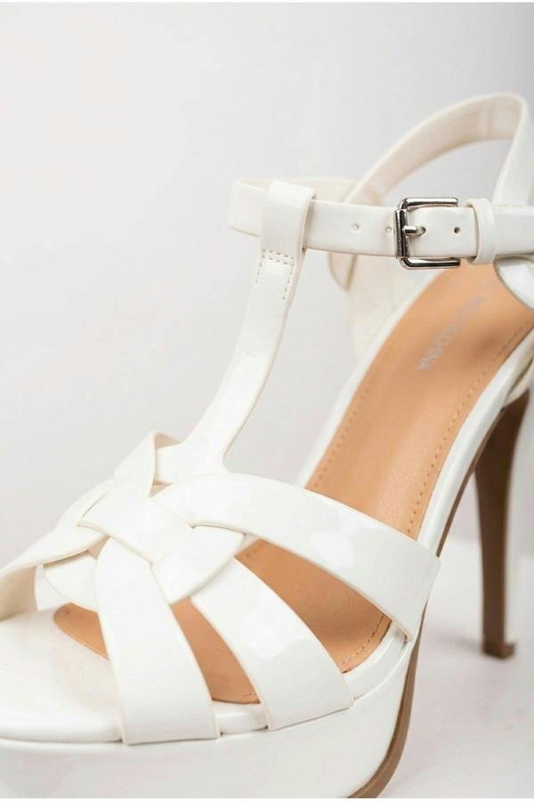 Francesca Platform T Bar Sandal High Heels - White