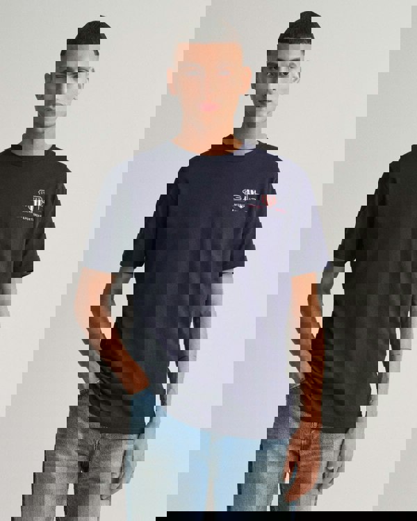 GANT Mens Regular Fit Embroidered Archive Shield T-Shirt - 433 Evening Blue - CHO - Designer Mens Short Sleeve T-Shirts & Tops