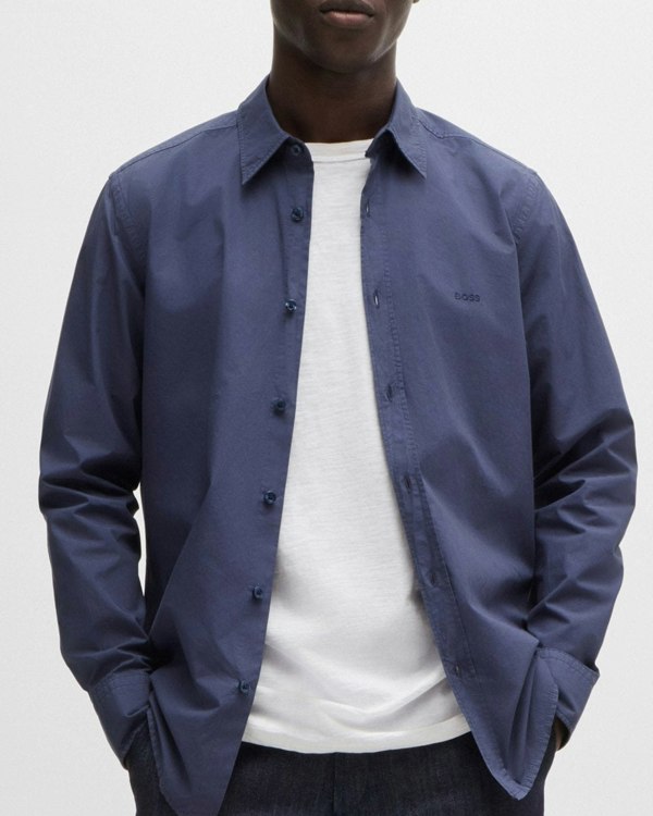 BOSS Orange Relegant 6 Mens Regular-Fit Shirt in Cotton Poplin with Kent Collar - Navy 418