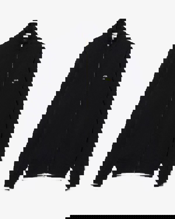 Lacoste High Neck Zipped Cotton Mens Sweater - Black 031 - CHO - Designer Mens Sweatshirts