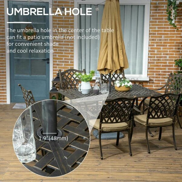 Bobobiy 7 Pieces Garden Dining Set with Parasol Hole, Bronze Tone, 7 PCs