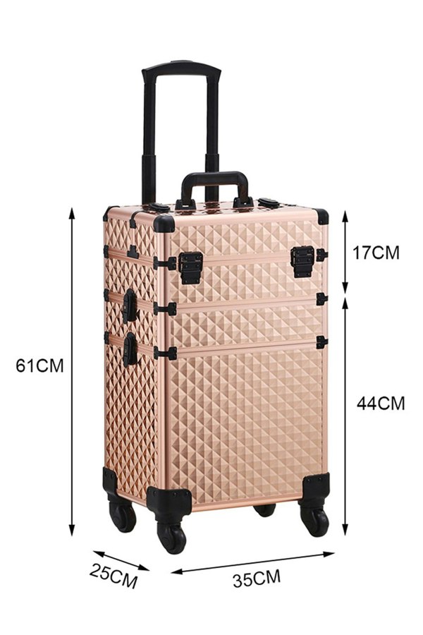 Living and Home 3 in 1 Portable Rolling Makeup Train Case Professional Large Storage Cosmetic Trolley