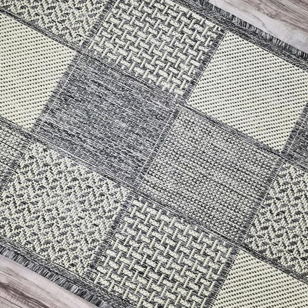 Viva Rugs Non-Slip Grey Rug Flat Weave Checkered Kitchen Dining Room Living Room Area Mat