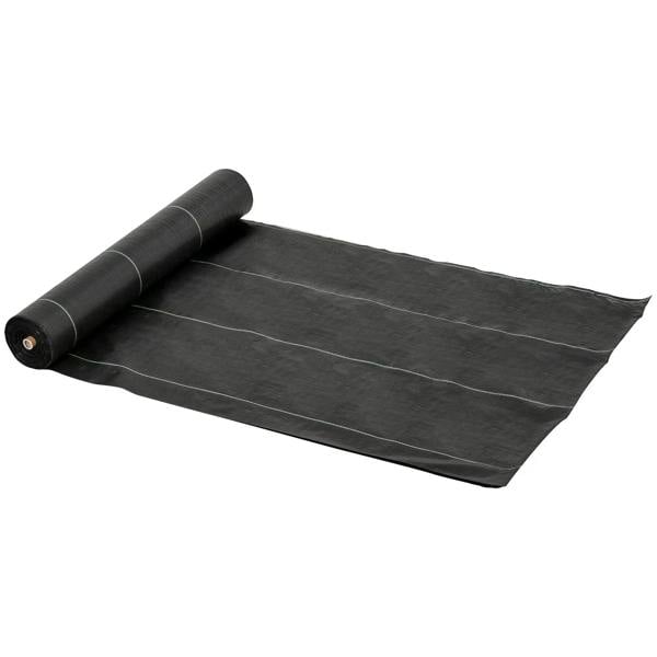Black weed control ground fabric roll with flat sheet, nonwoven barrier for outdoor landscaping