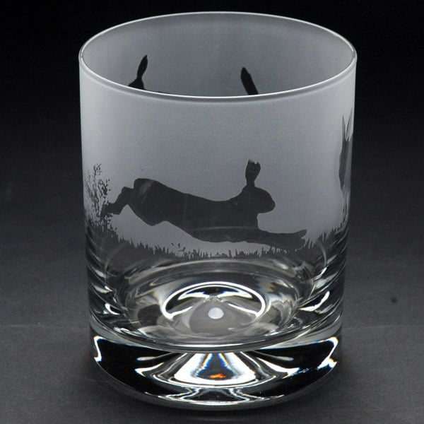 Glyptic Glass Art Hare Whiskey Tumbler Glass - Hand Etched/Engraved Gift