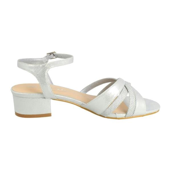 Spot On Ladies Spot On Ankle Strap Low Block Heel Glitter Wide Fitting Sandals F12118