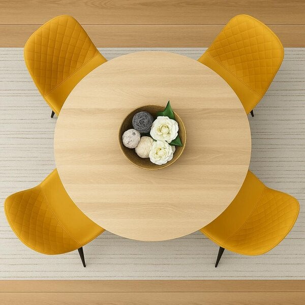 Kosy Koala Modern Round Dining Table Set With 4 Mustard Faux Leather Chairs Dining Room Furniture