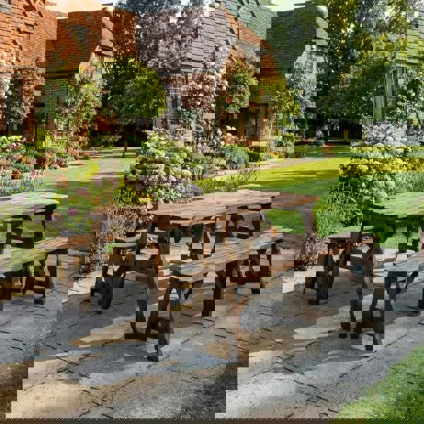 Arbor Garden Solutions Victoria Rounded Picnic Table and Benches Set - Rustic Finish