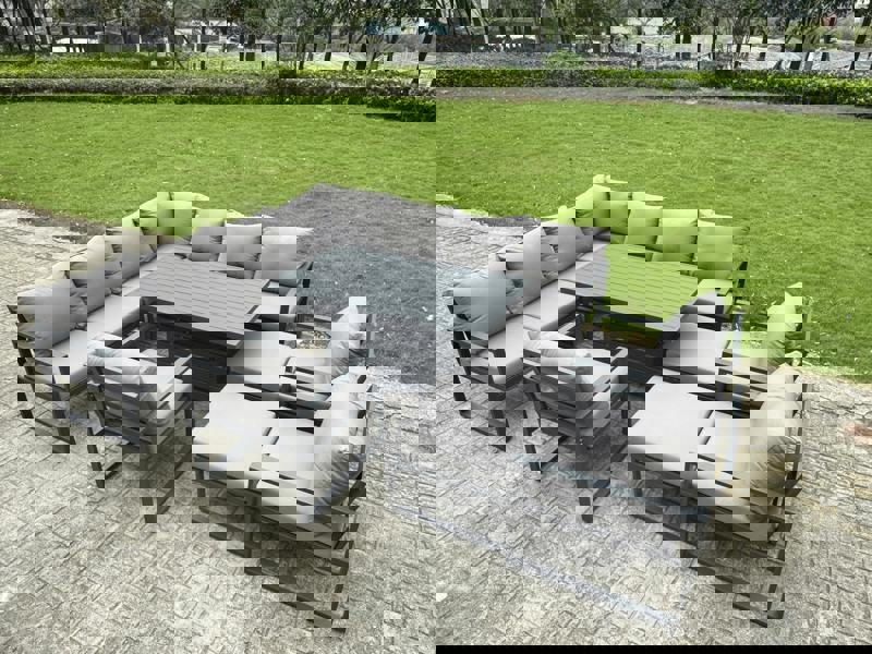 Fimous 12 Seater Aluminium Outdoor Garden Furniture Set with Rising Dining Table, 2 Footstools & 3 Chairs - Grey