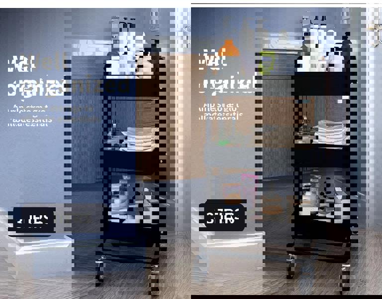 Levede 3 Tiers Kitchen Trolley Cart Steel Storage Rack Shelf Organiser Black