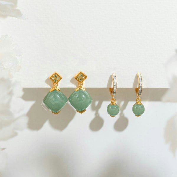 Gemondo Classic Jade & Diamond Hoop Earrings in Gold Vermeil