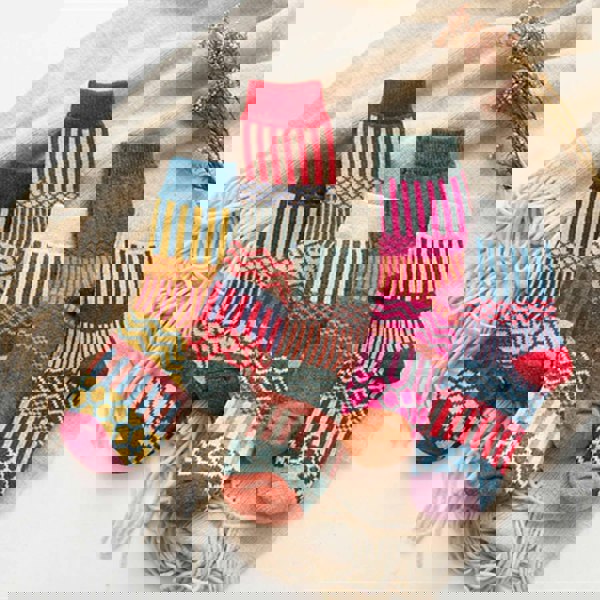 Anysox 5 Pairs Size 5-9 Fashion Socks Colorful Wind-Flowers Cotton Winter Thick Warm Wool Casual for Women White