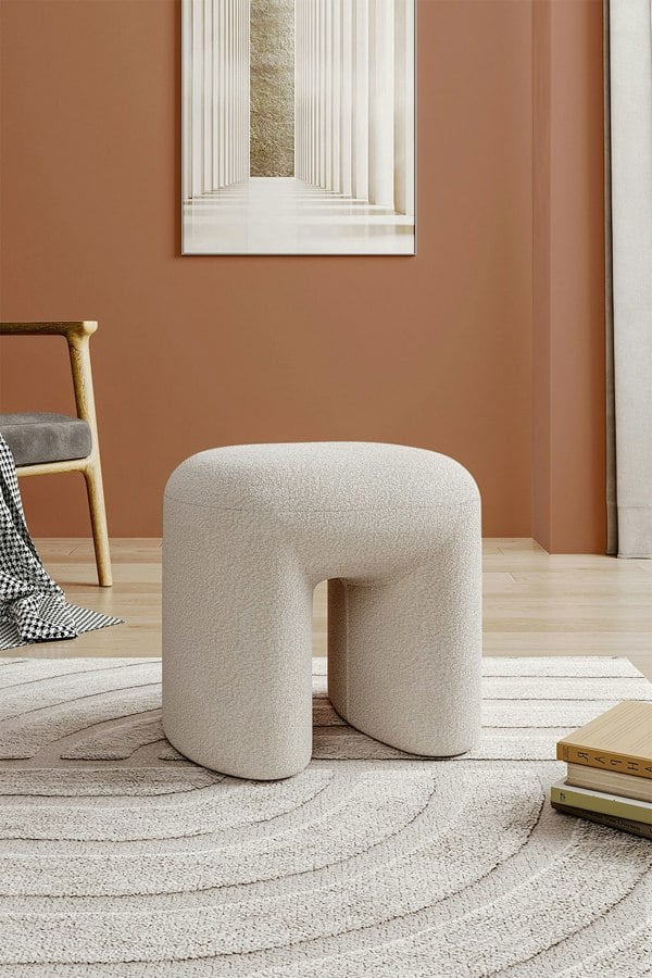 Living and Home Modern Teddy Bear Fur Upholstered Footstool - White